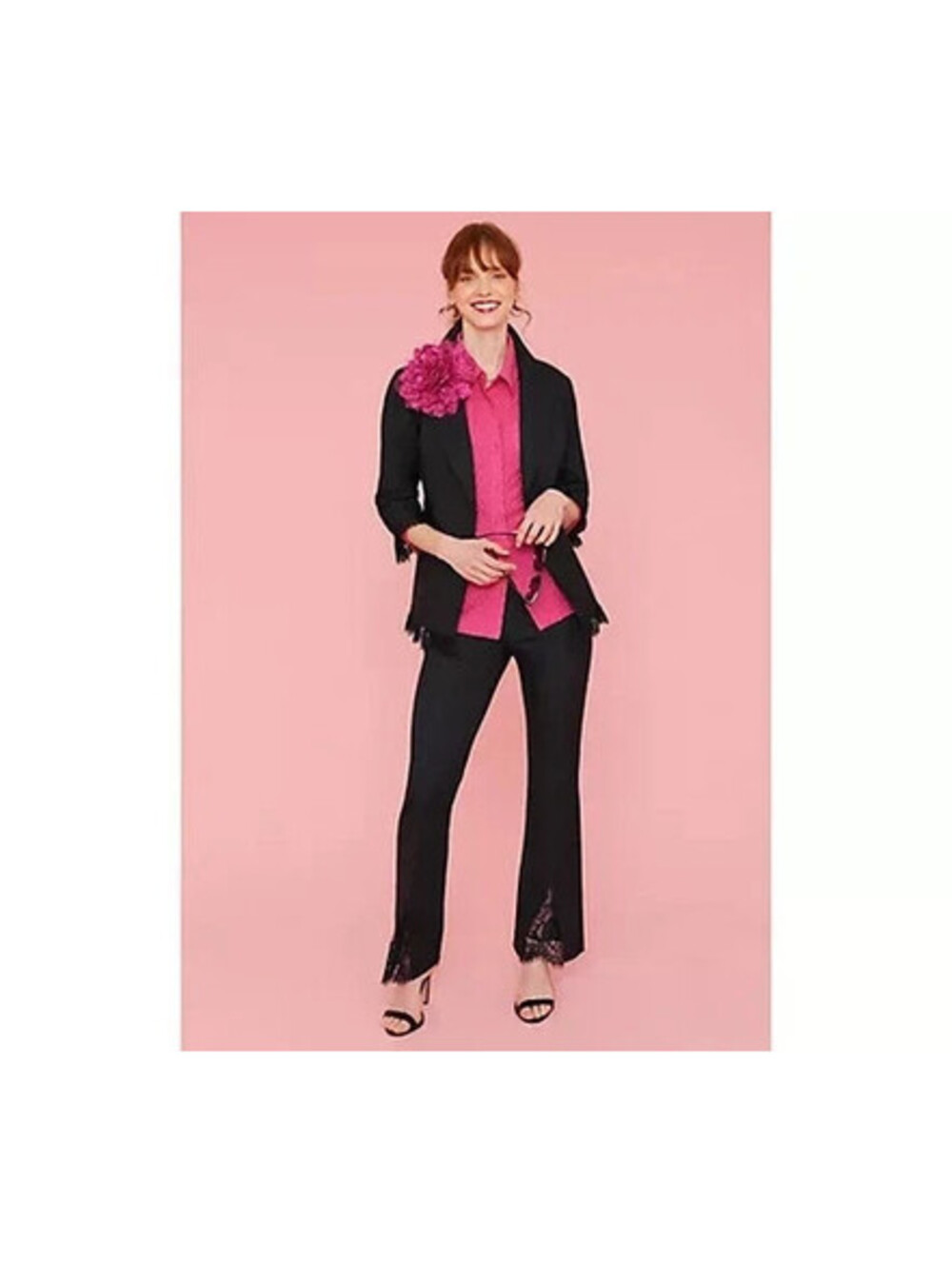 DE4248 Isaac Mizrahi Live! Stretch Woven Blazer with Lace Trim Size 4
